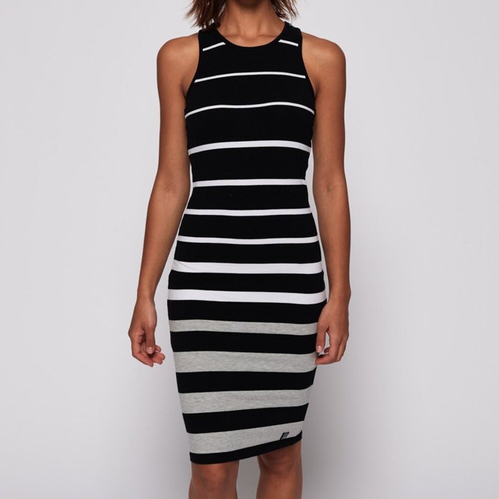 NWOT Superdry Sport Luxe Striped Bodycon Midi Dress Beach Sundress Small Size 6